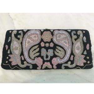 VINTAGE BELGIUM HANDMADE BLACK BEADED CLUTCH